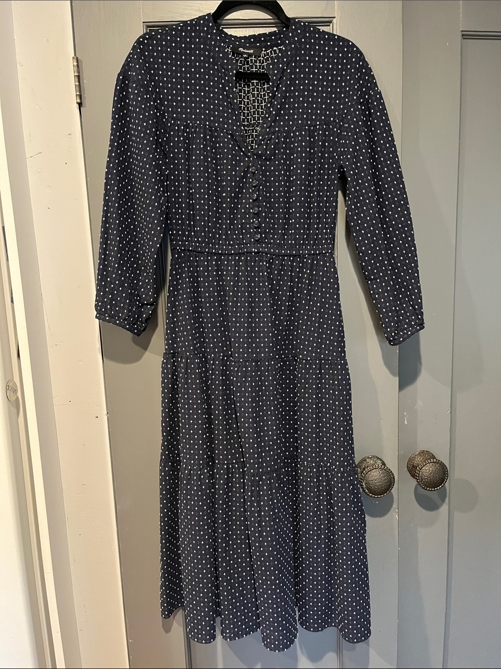 Madewell Navy Polka Dot Midi Dress